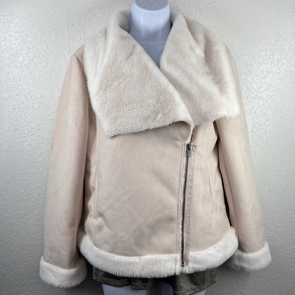 Cupcakes & Cashmere Faux Suede & Fleece Draped neck‎ Moto Jacket, S - Picture 4 of 9
